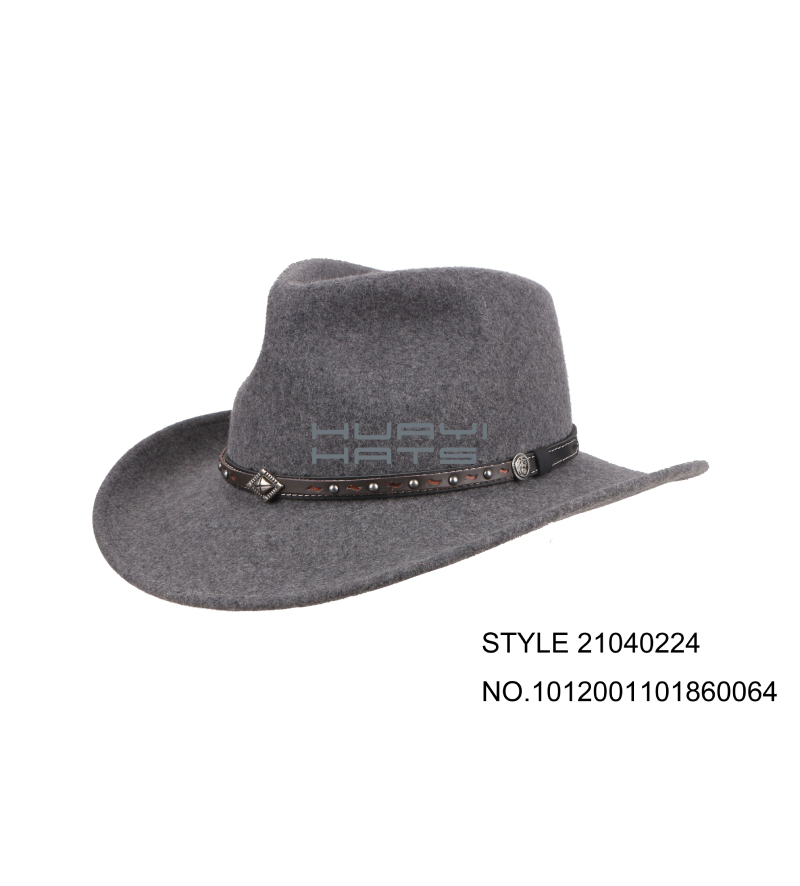 100% Wool Felt Mix Grey Wide Brim Western Style Winter Outback Hat For Men