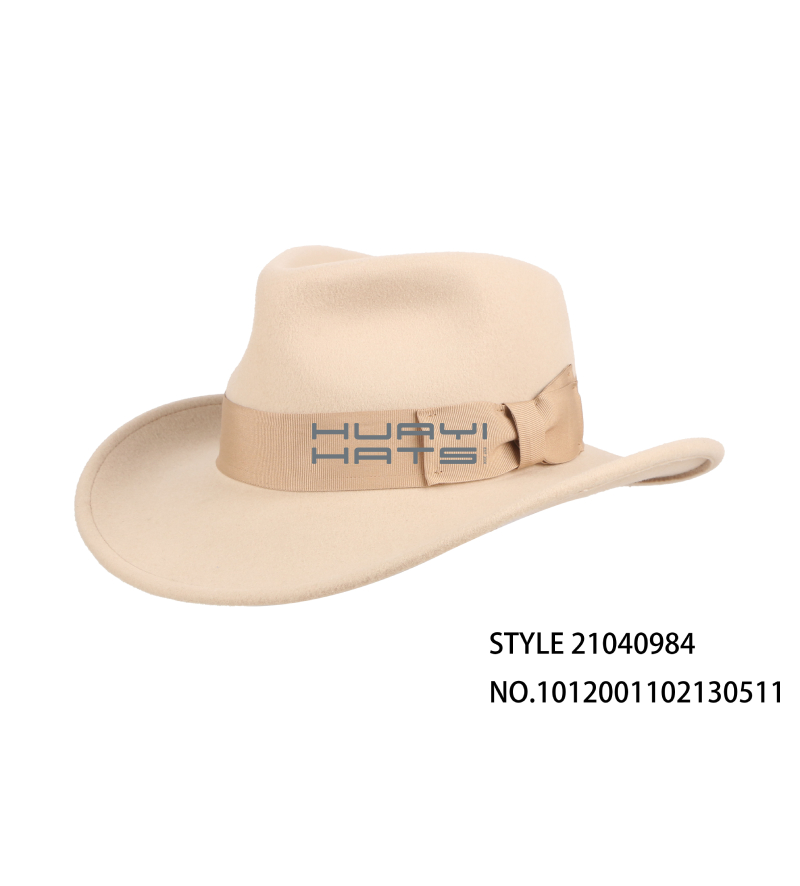  Ladies Wide Brim Western Outback Hat Using 100% Wool Felt Made With Beige Headband
