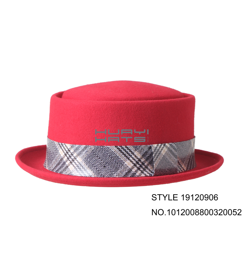 100% Wool Stingy Brim Red Felt Pork Pie Hat comfortable to wear