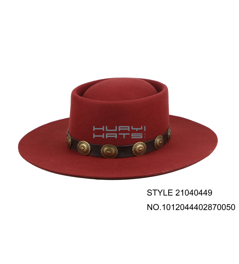 Womens Wool Felt Fedora Pork pie Hat Red Wide Brim Customized Size For Your Head