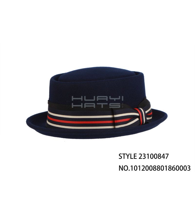 Mens Wool Felt Pork Pie Hat With Decorative Hat Strap Customizable colors