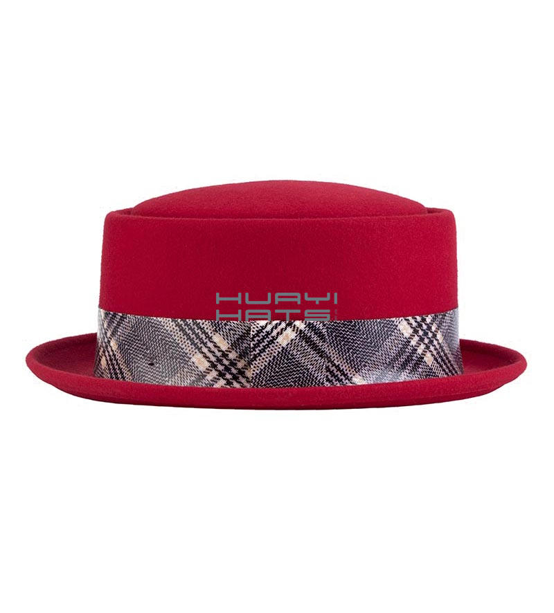 100% Wool Stingy Brim Red Felt Pork Pie Hat comfortable to wear