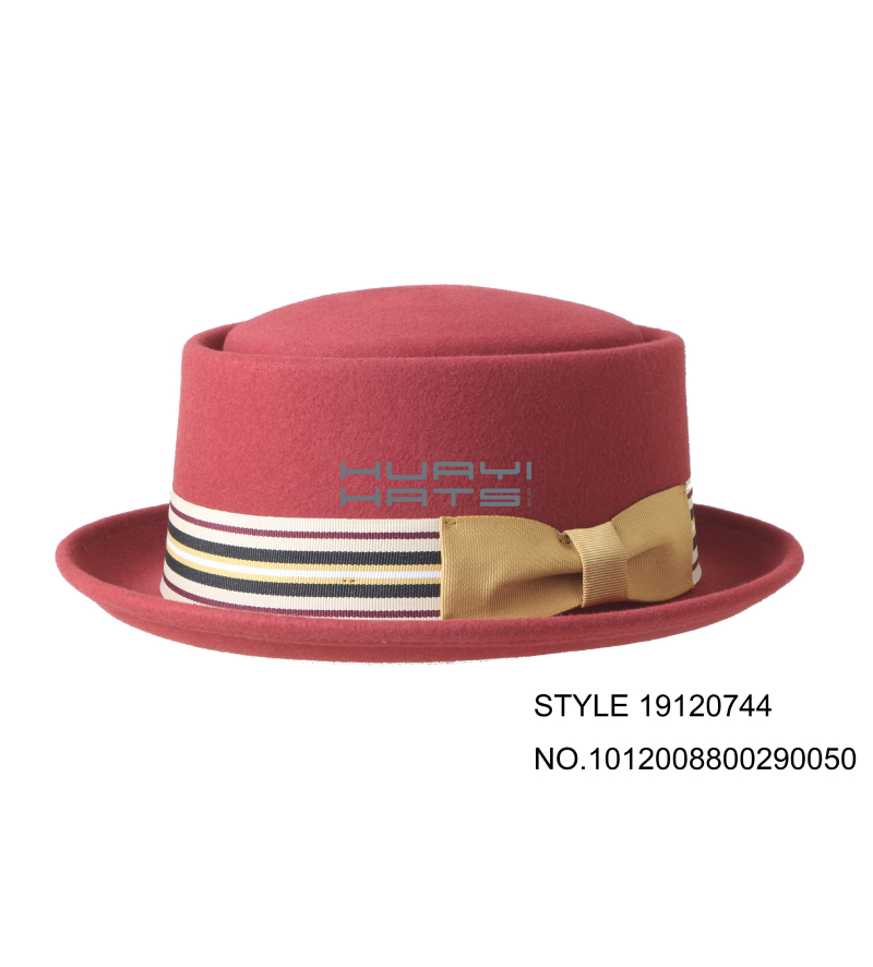 Womens Maroon Wool Felt Pork Pie Hat With Grosgrain Hatband For Ladies