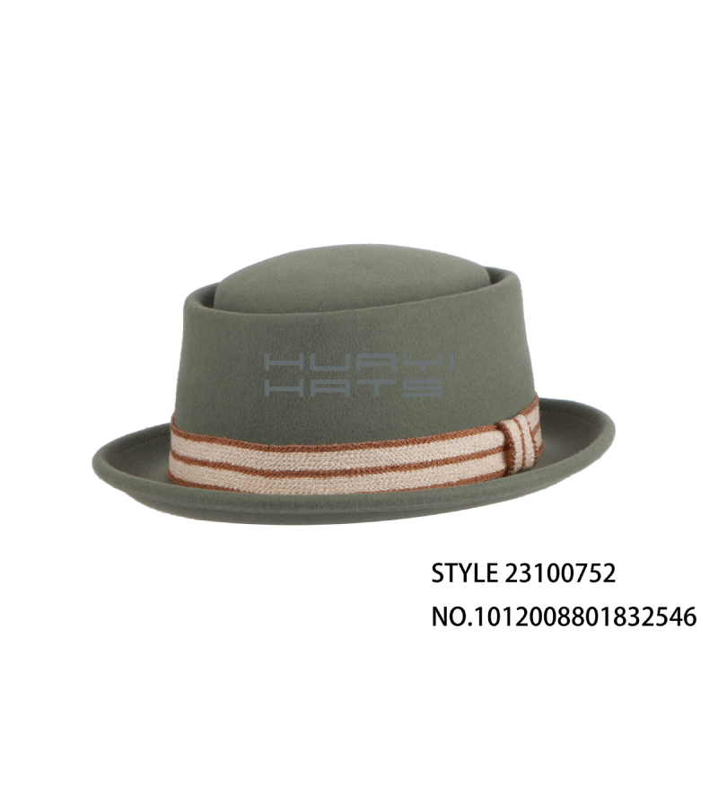 Mens Wool Felt Pork Pie Hat With Decorative Hat Strap Customizable colors