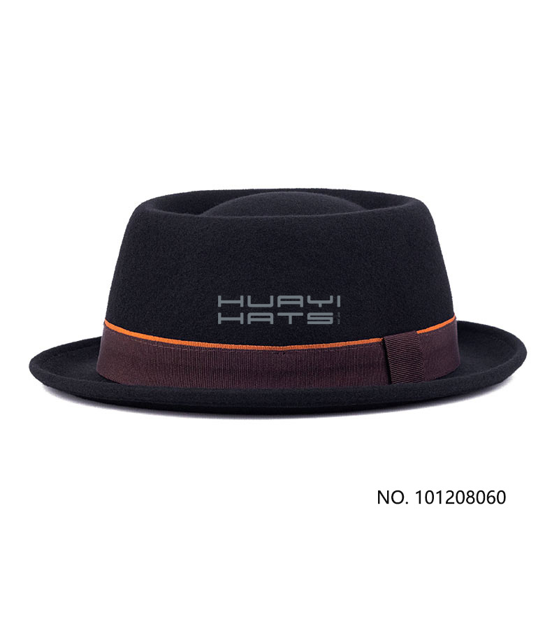 Mens Black 100% Wool Felt Pork Pie Hat With Two Tone Ribbon