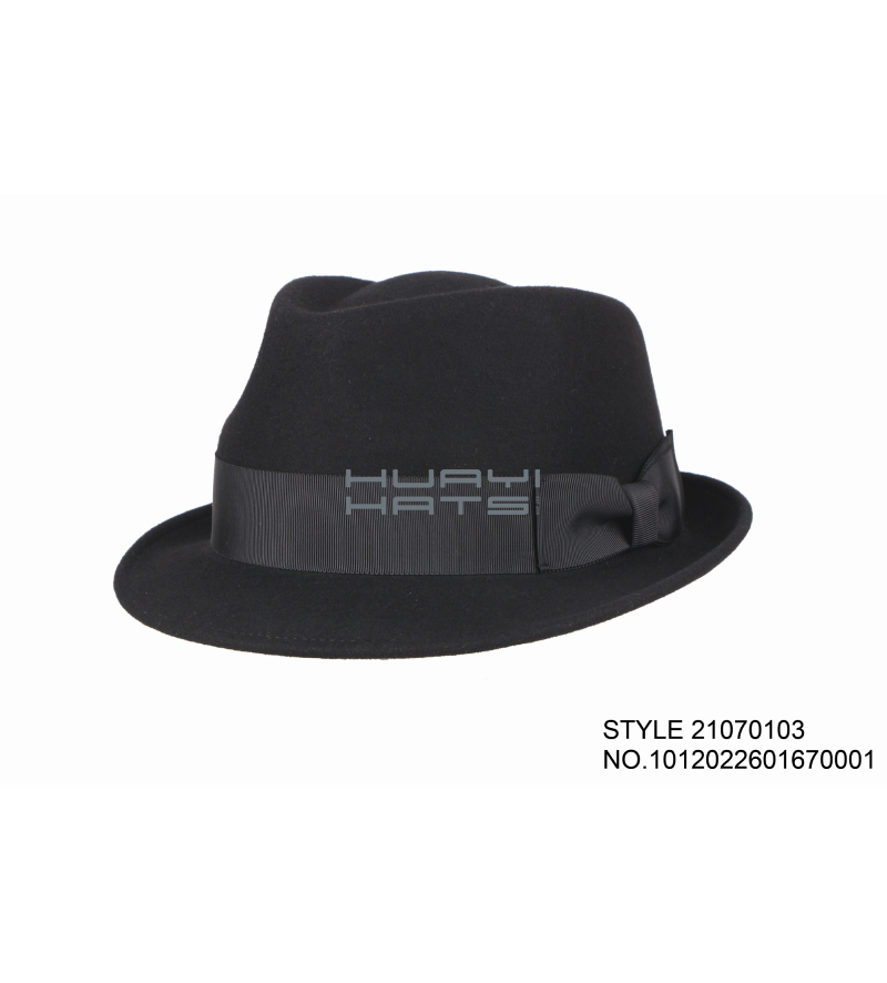 Mens Wool Felt Short Brim Trilby Hat With Black Grosgrain Ribbon