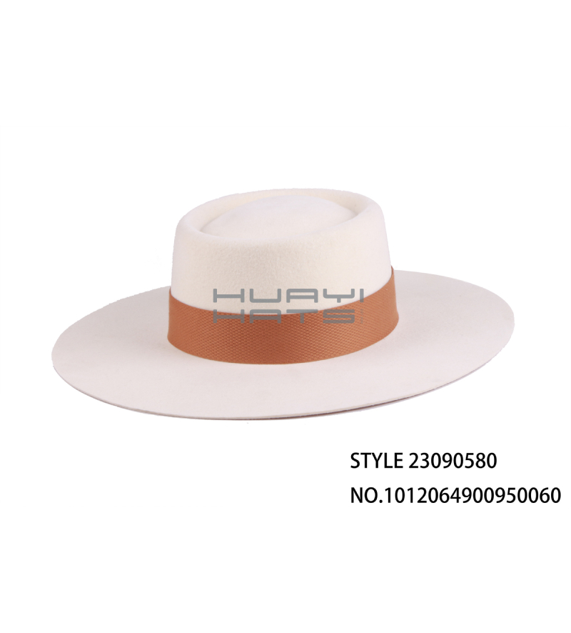 Custom Fashion 100% Australian wool felt Pork Pie Hat With Wide Decorative Band