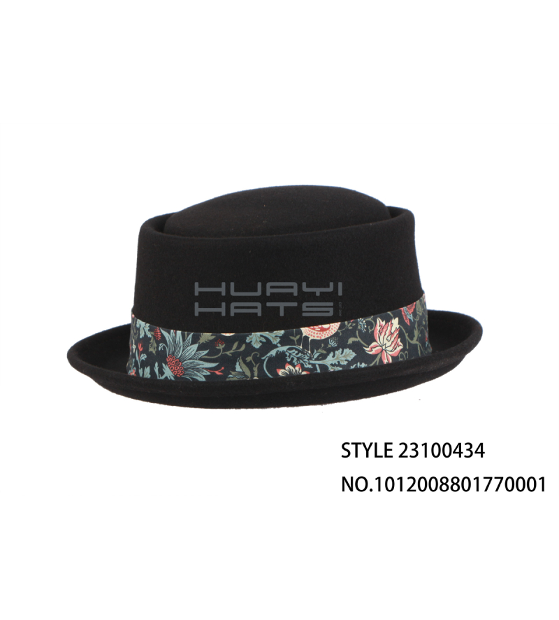 Fashion Men's Short Brim Wool Felt Pork Pie Hat With Wide Hat Band Customizable colors