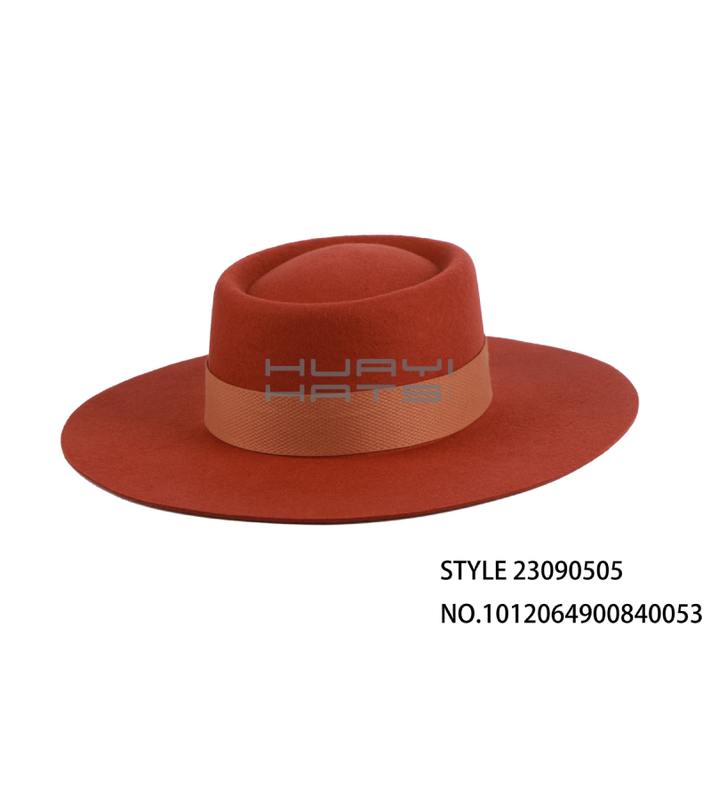 Custom Fashion 100% Australian wool felt Pork Pie Hat With Wide Decorative Band