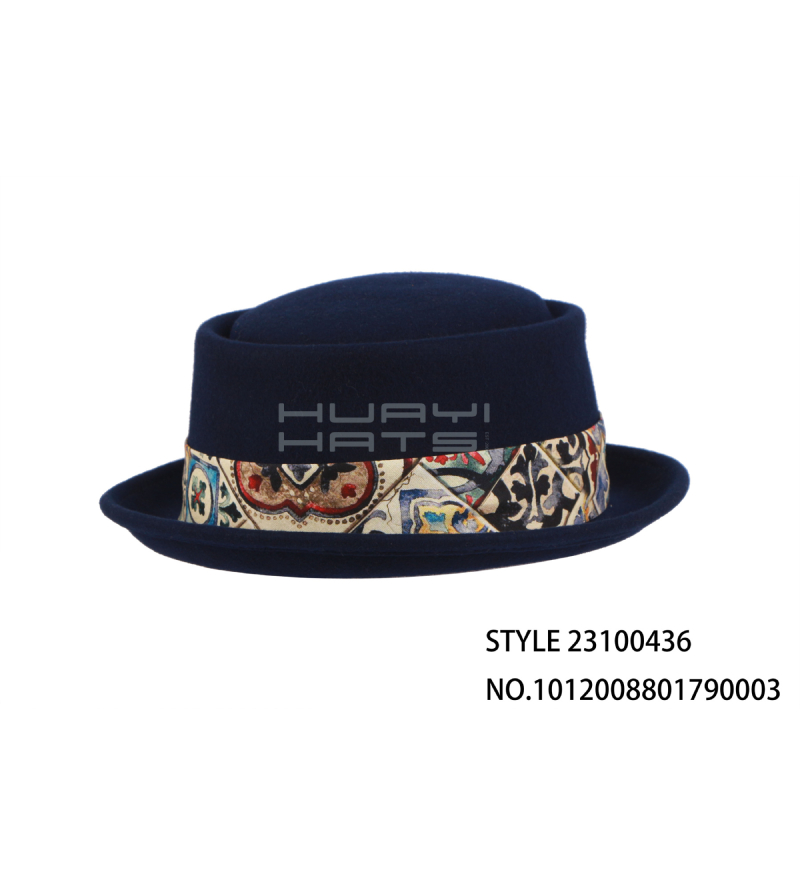 Fashion Men's Short Brim Wool Felt Pork Pie Hat With Wide Hat Band Customizable colors