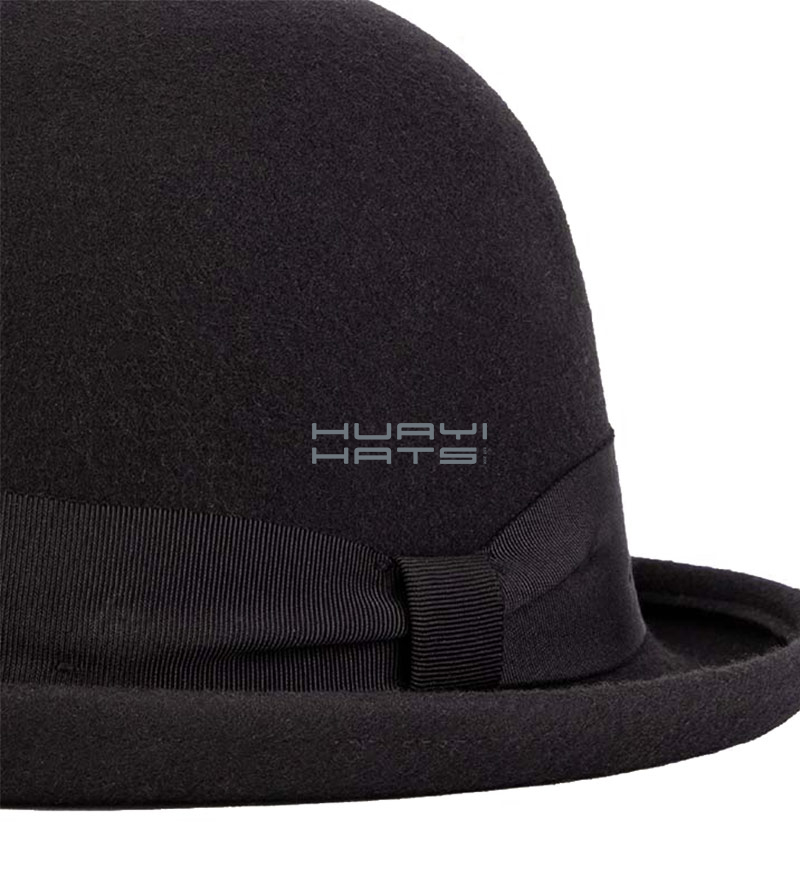 Wool Felt Bowler Hat Black Vintage Style With Black Hatband Same style for men and women