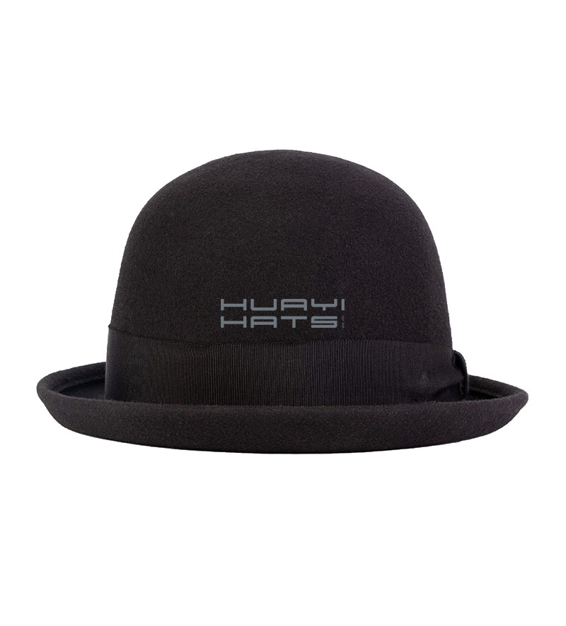 Wool Felt Bowler Hat Black Vintage Style With Black Hatband Same style for men and women