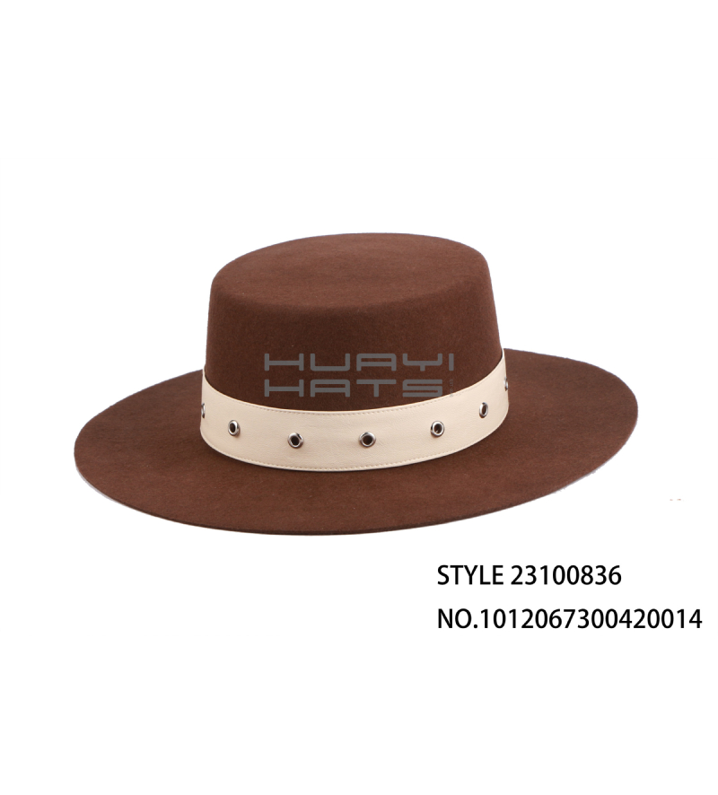 Men's Wide Brim Wool Felt Boater Hat With Hatband Customizable Size And Color