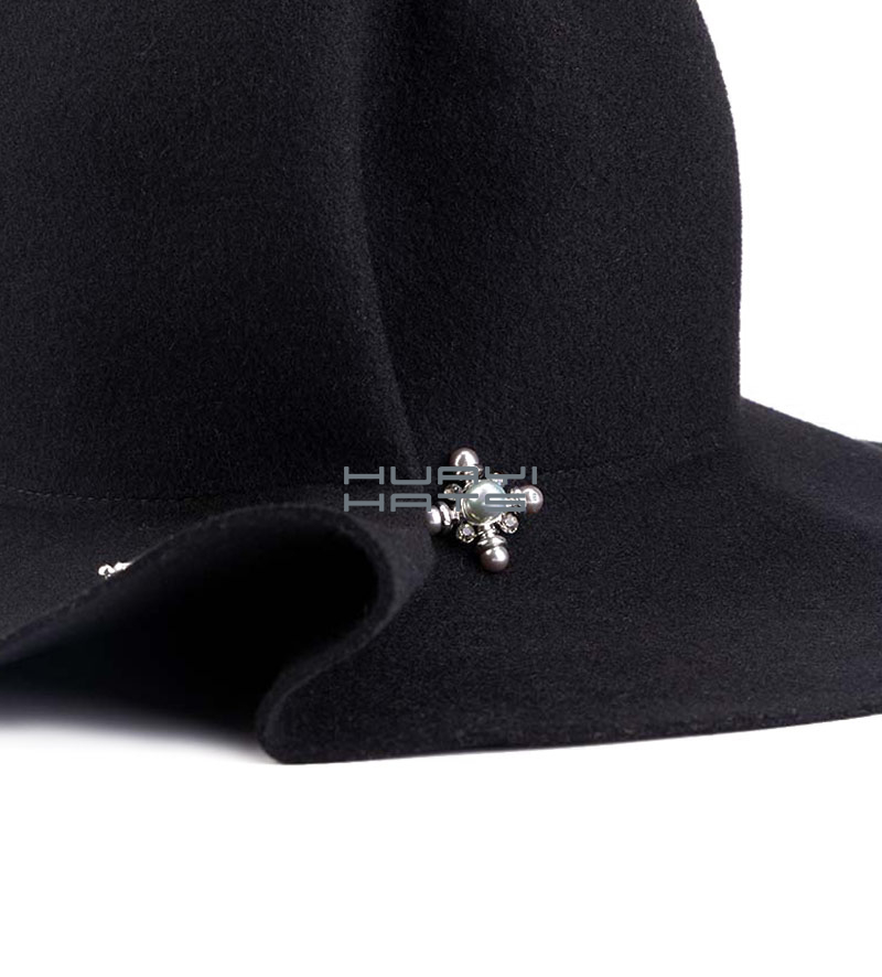 Womens Oversized Wide Brim Wool Felt Black Floppy Hat Great For Fall & Winter 