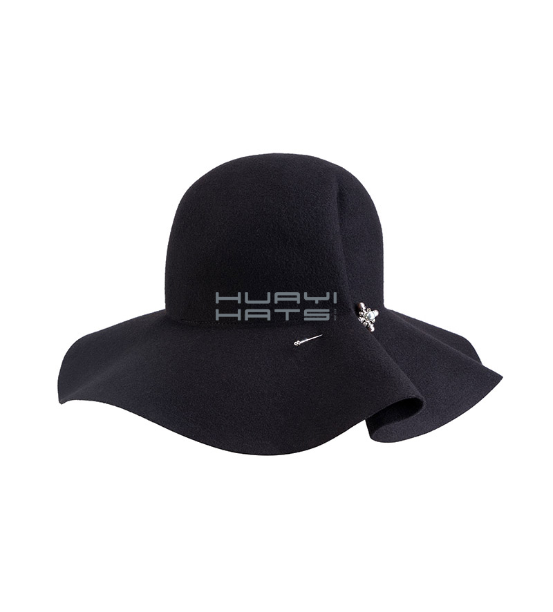 Womens Oversized Wide Brim Wool Felt Black Floppy Hat Great For Fall & Winter 