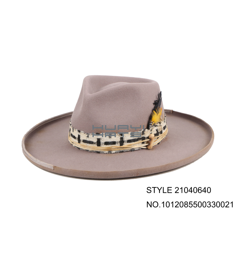 Fashion Mens Wool Felt Wide Pencil Brim Fedora Hat Classic Center Dent Customized Size