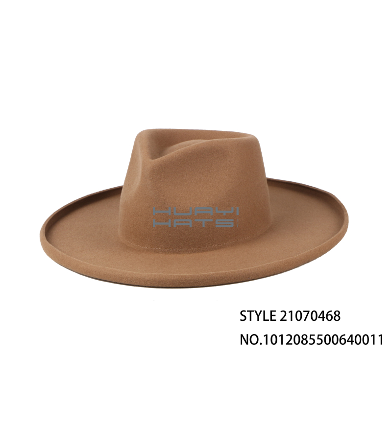 Mens Tan Fashion Wool Felt Fedora Hat With Pencil Brim For Fall & Winter