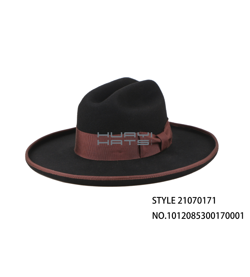 Mens Wide Brim Wool Felt luxury Fedora Hat With Bowknot & Cattleman Crown