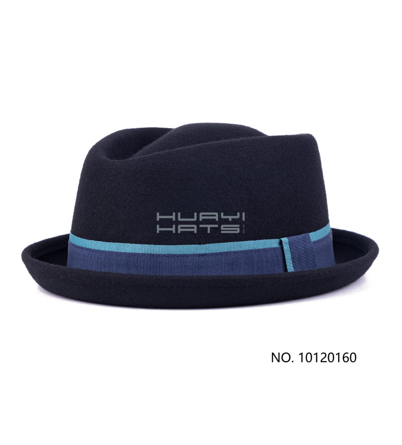 Good Quality Boys Wool Felt Fedora Hat With Blue Hatband & Short Curled Brim