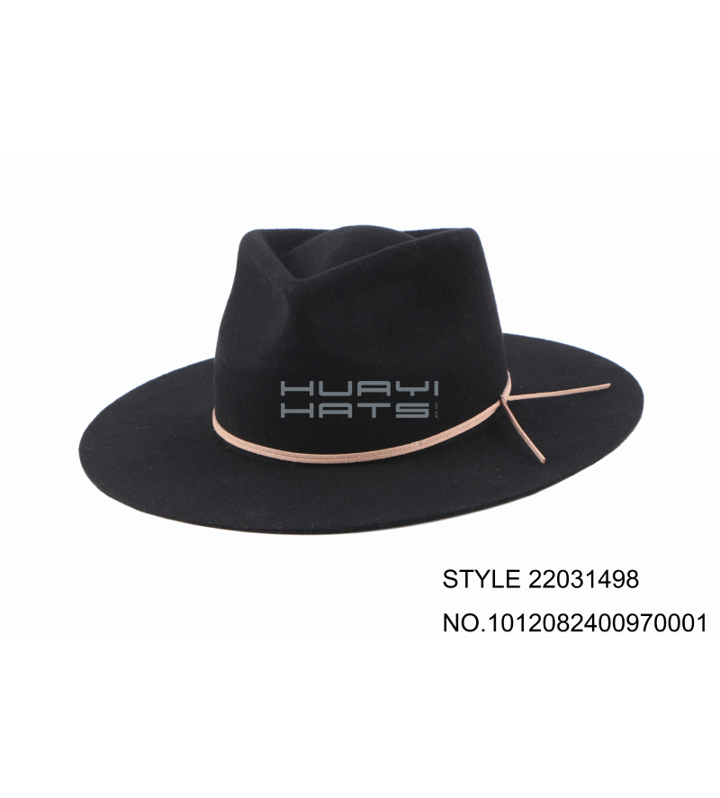Womens Black Wool Felt Packable Fedora Hat Cutomized Size For Your Head