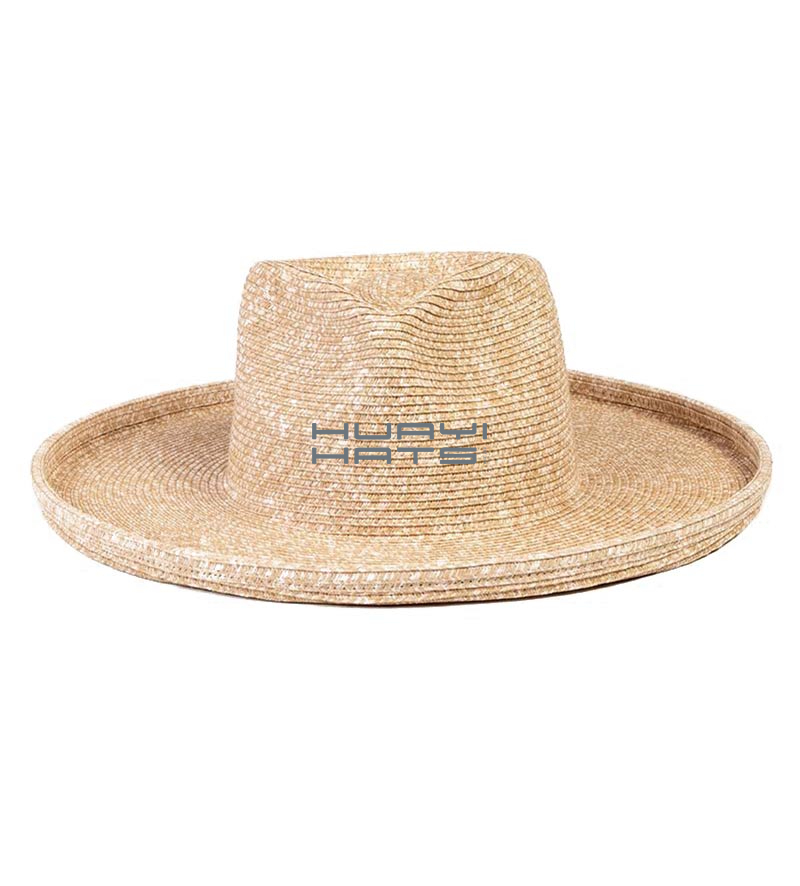 wholesale Womens Summer Straw Fedora Hat With 3.54 Inch Wide Pencil Brim