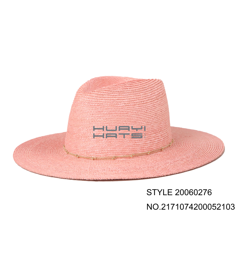 Pink Womens Sun Fedora Hat Wheat Straw Braid Wide Brim With Decorative Ribbon