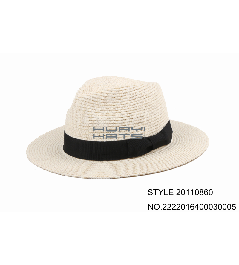 Womens Summer Wide Brim Straw Fedora Hat PP+Paper Straw Material