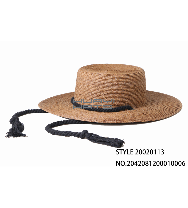 Mens Wide Brim Straw Boater Hat With Chin Strap Raffia Braid Boater Sun Hat
