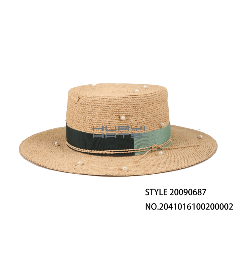 Womens Raffia Braid Straw Boater Hat using Designed With Wide Brim