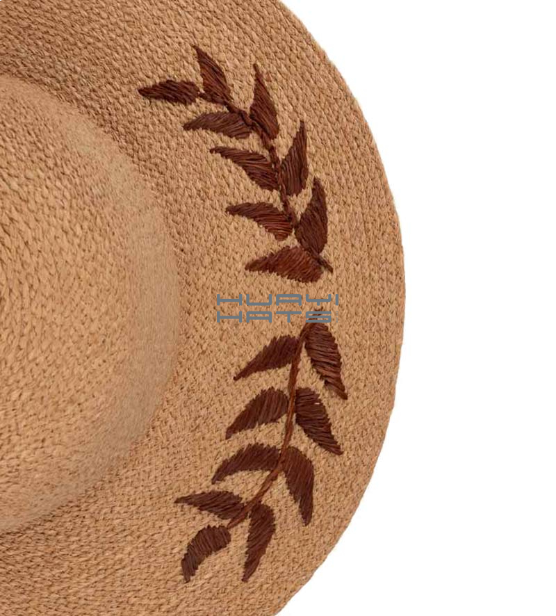 Embroidery Wide Brim Straw Beach Sun Protection Hat Uing Raffia Straw Braid Made