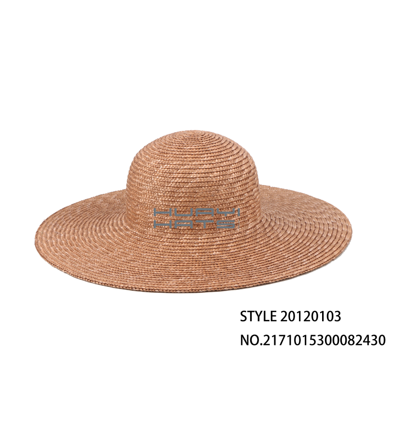 Flat Round Brim Sun Protection Beach Hat Uing 100% Wheat Straw Braid Made 