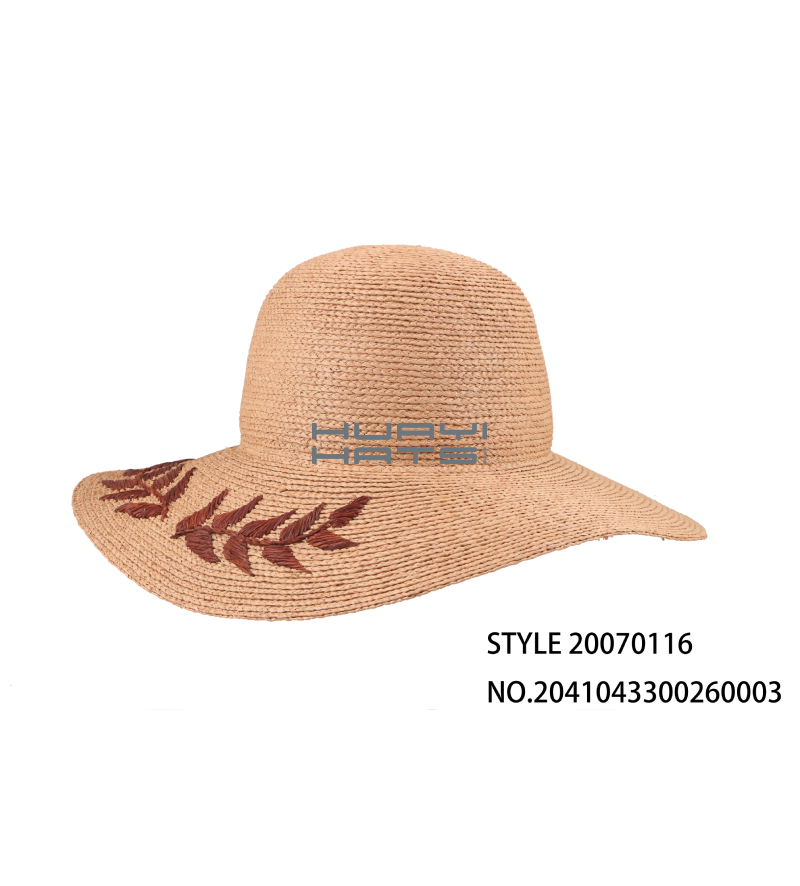 Embroidery Wide Brim Straw Beach Sun Protection Hat Uing Raffia Straw Braid Made 