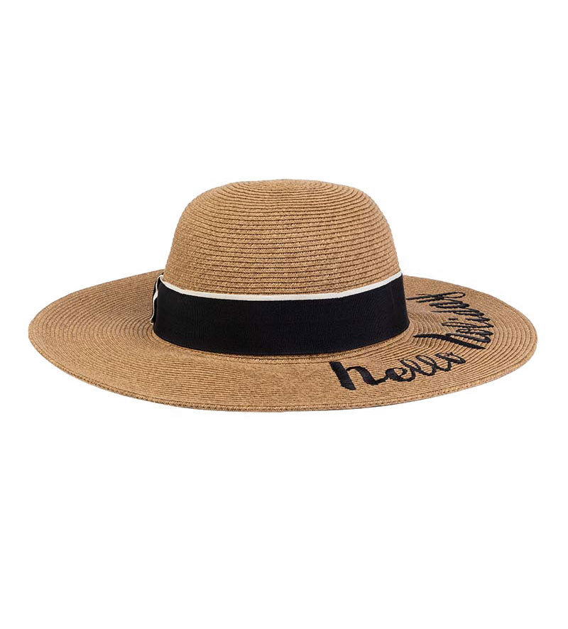 Raffia Straw Braid Wide Brim Beach Sun Protection Hat Customizable Personalized Embroidery