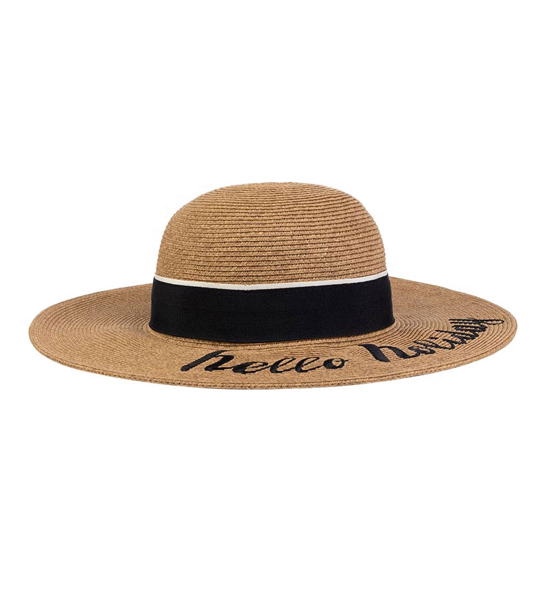 Raffia Straw Braid Wide Brim Beach Sun Protection Hat Customizable Personalized Embroidery