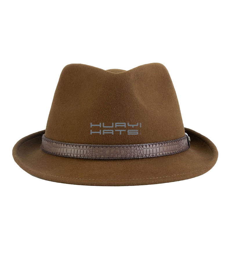 Mens Short Brim Wool Felt Trilby Hat With Leather Hatband
