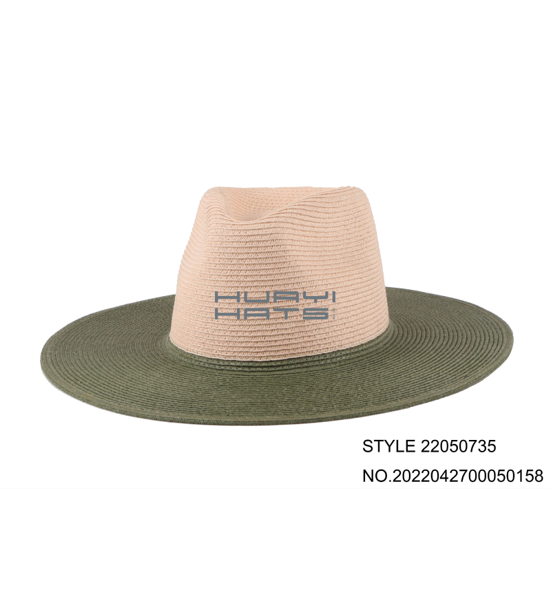 Two Tone Wide Brim Straw Beach Hat Summer Sun Protection Toyo Paper Straw Braid Material Made