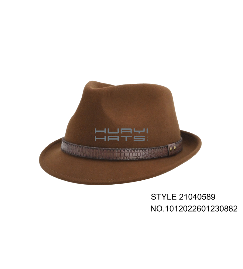 Mens Short Brim Wool Felt Trilby Hat With Leather Hatband