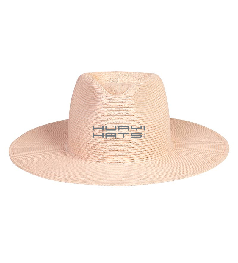 Womens Summer Pink Straw Beach Sun Protective Hat With Wide Brim