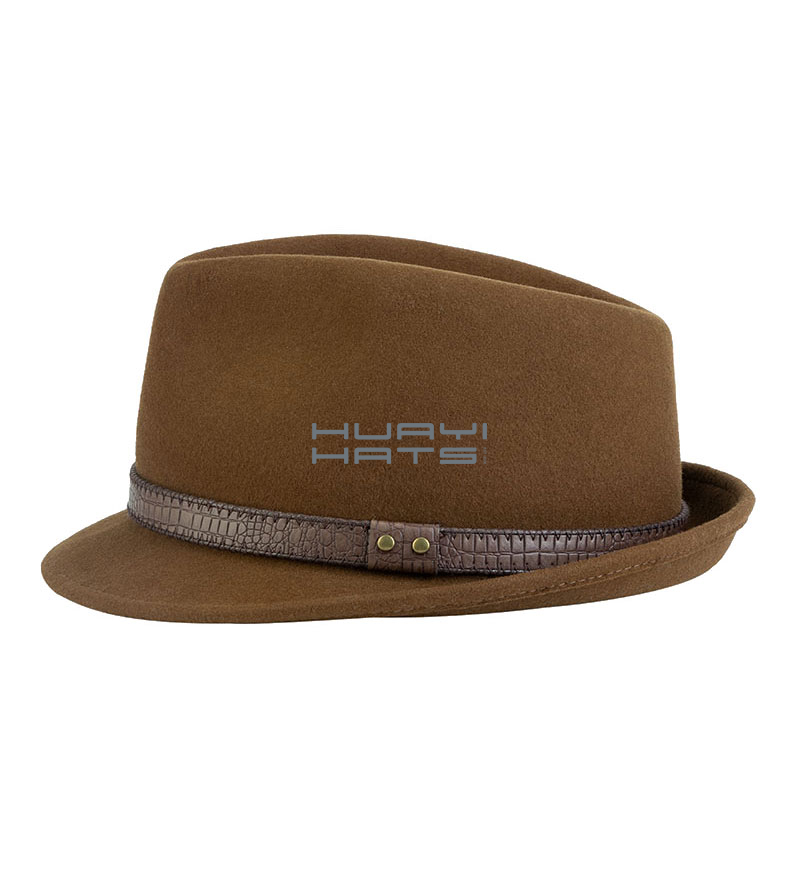 Mens Short Brim Wool Felt Trilby Hat With Leather Hatband